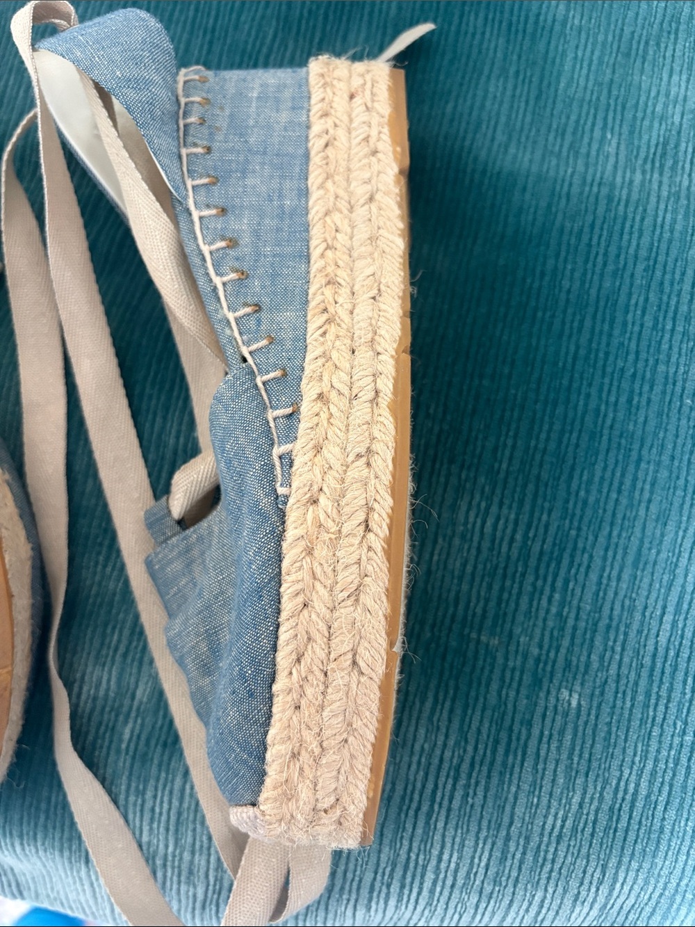 Ralph Lauren Chambray Blue Canvas Espadrille Wedges with Cream Ties - Picture 4 of 5
